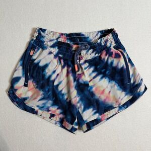 Athleta Girl Tie Dye Shorts Athletic‎ Running Workout Pockets Blue Pink M (8-10)